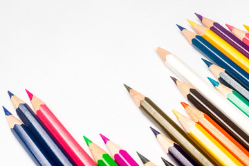 Diversity concept.  Colored Pencils on isolated white backround