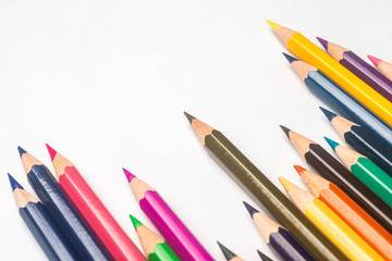 Diversity concept.  Colored Pencils on isolated white backround