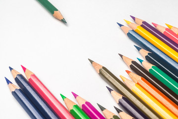 Diversity concept.  Colored Pencils on isolated white backround