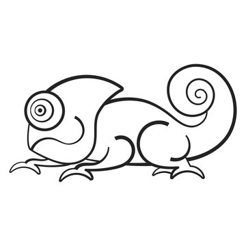 Black Vector Illustration With A Chameleon . It Can Be Used As A Coloring Antistress For Children.