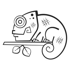 Cute Chameleon Coloring Book For Kids And Adults. Vector