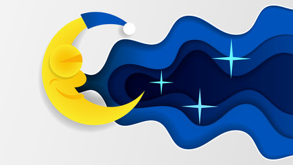 Night Sky Art Design Moon Star Paper Cartoon Sleep Vector Illustration Background Graphic Cloud Nature