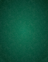 Back to school vector background with pattern made of school student objects chalk drawn on green board. Suitable for school supplies sale, shopping, promotion, advertising. © jozefmicic