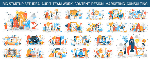 Big business web banner concept set. Web page