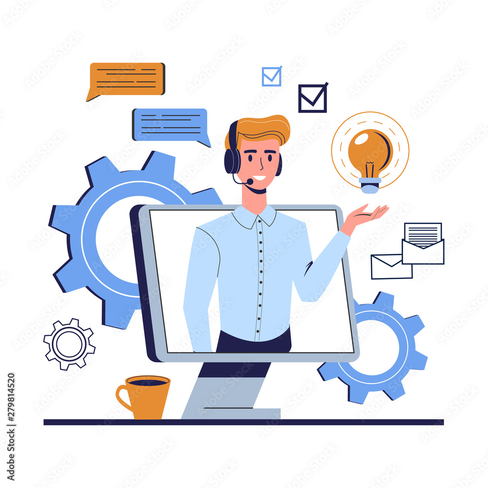 Wall mural man support clients and help them with problems