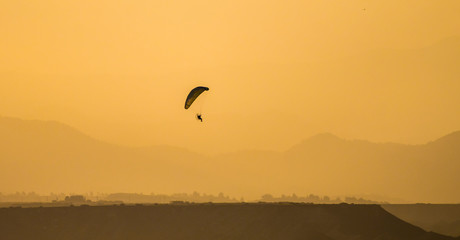 Paragliding in the sunset of Nicosia, Cyprus
