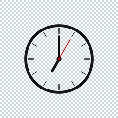 Seven o’Clock flat icon design template isolated illustration on transparent background, Black, White and red clock icon vector illustration.