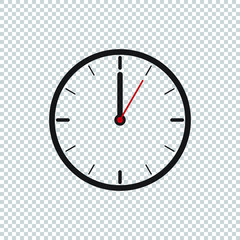 Twelve o’Clock flat icon design template isolated illustration on transparent background, Black, White and red clock icon vector illustration.