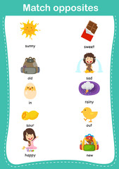 Matching children educational game. Match of opposites.vector illustration