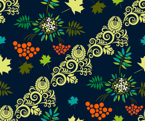 Fototapeta na wymiar Vector autumn leaves and rowan seamless pattern. Floral stock vector illustration