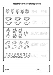 Trace the words Color the pictures illustration, vector