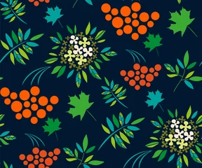 Stof per meter Vector autumn leaves and rowan seamless pattern. Floral stock vector illustration © Artmirei
