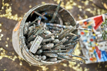 Palette of paints in a school