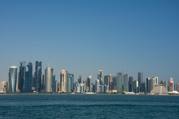 Fototapeta na wymiar Panorama with modern skyscrapers of Doha