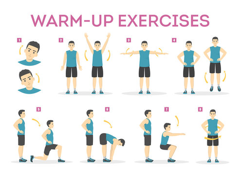 Warm-up exercise set before workout. Stretch muscles