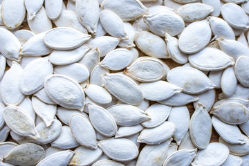 white pumpkin seeds on eco background