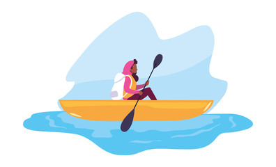 woman with boat and adventure rowing