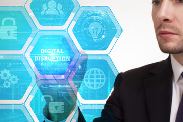 The concept of business, technology, the Internet and the network. A young entrepreneur working on...