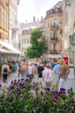 Blurred view of buisy old European street