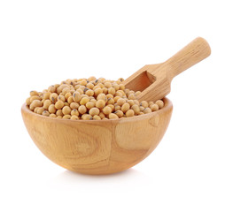  Soy beans in wooden bowl isolated on white background