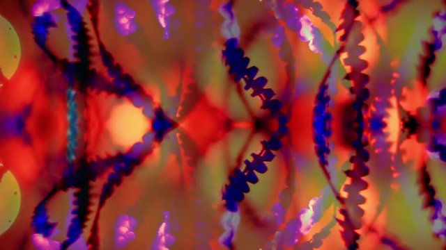 Extreme Close Up Of Metal Shavings Chips. Horizontally Mirrored Red Background.