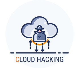 Filled Line Icons Style. Hacker Cyber crime attack Cloud Hacking for web design, ui, ux, mobile web, ads, magazine, book, poster.