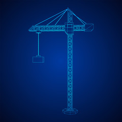 Tower construction building crane. Wireframe low poly mesh vector illustration