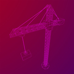 Tower construction building crane. Wireframe low poly mesh vector illustration