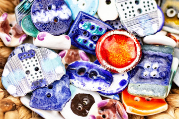 Clay buttons after burnig in ceramic kiln