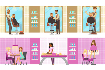 People In Beauty Salon Enjoying Hair And Skincare Treatments And Cosmetic Procedures With Professional Cosmetologists