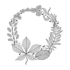 Fototapeta premium Beautiful wreath of leaves. Vector illustration.