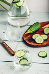 Water infused with sliced cucumber