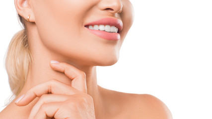 Obraz na płótnie Canvas Close up photo of a woman smiling. Teeth health concept.