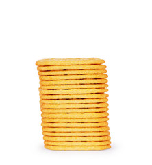 A stack of salt cracker on a white background