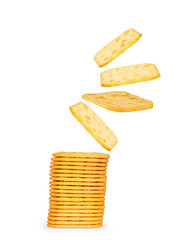 A stack of salt cracker on a white background