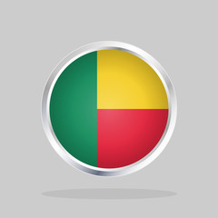 Flag of Benin, Glossy Round Button With Metallic Frame