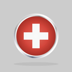 Flag of Switzerland, Glossy Round Button With Metallic Frame