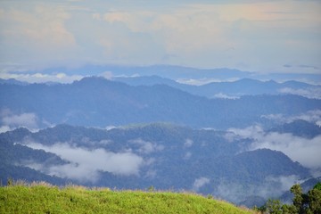 Landscape of green mountain view with Blur style : provide for insert into background base layer