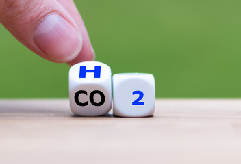 Change to fuel cell vehicles. Hand flips a dice and changes the expression CO2 to H2.