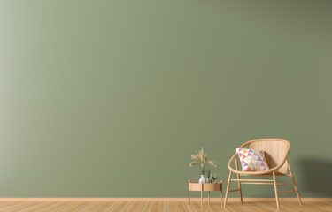 Empty wall in Scandinavian style interior with wooden furnitures. Minimalist interior design. 3D...