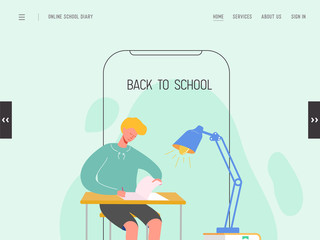 Landing page template of Back to school. Modern flat design education concept of web page design for website or mobile. School boy, student at university, college. Vector illustration..