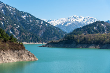 Naklejka na ściany i meble Kurobe lake at Tateyama Kurobe Alpine Route.