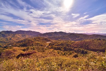 Landscape of green mountain view with Blur style : provide for insert into background base layer