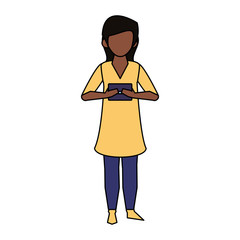 woman using smartphone technology cartoon