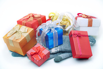 Variety of gift boxs decorate on white background.