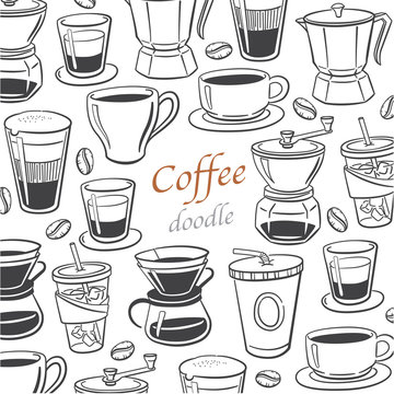 Collection of coffee doodle elements for cafe menu