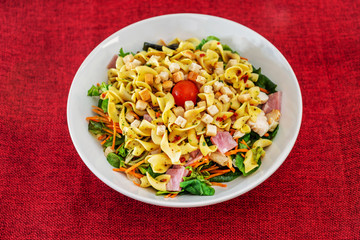 Delicious bacon chicken salad with cheese sauce