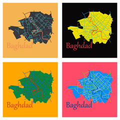 Set of Baghdad city map - Iraq. Flat. Isolated on background