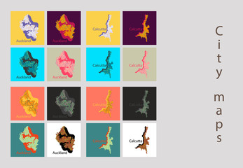 Set of landscape elements. City. (Top view) road, port, airport. (View from above)