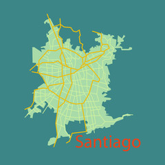 Flat Road and administrative map of agglomeration Santiago, Chile